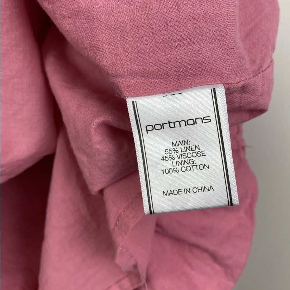 Portmans Madison Wrap Dress Pink Linen Blend Tie Waist Short Ruffle Size L 14 - Picture 8 of 11